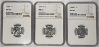 1943-P/D/S Steel Cent Set NGC MS65