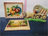 Chalkware Covered Wagon, fruit & country scene