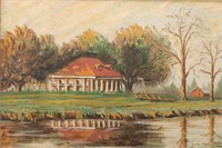 Landscape Painting of Field & House