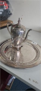 SILVER PLATED COFFEE / TEA POT AND TRAY