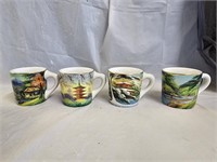 4 Vintage Kutoni China Hand Painted Mugs