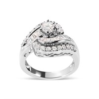 14K White Gold Diamond Swirl Cocktail Ring - 1.00