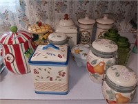 12 canisters and cookie jars.