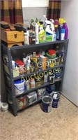 Shelf Of Cleaning Supplies and Paint Stain