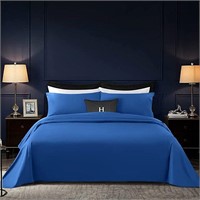 Egyptian Cotton King Size Bed Sheets Set-Navy Blue