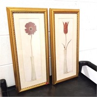Single flower in vase pair of prints framed