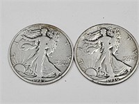 1936 & 39 S Walking Liberty Silver 1/2 $ Coins