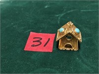14kt gold Bird house charm & turquoise  6.9 gr