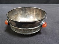 Unmarked silver bowl with agate cabochons