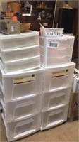 Six plastic storage units with drawers, sewing