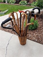 Group of Canes & Wood Basket