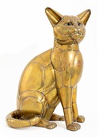 Carlos del Conde Seated Cat Welded Brass Sculpture