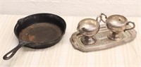 CAST IRON SKILLET & SILVER PLATE