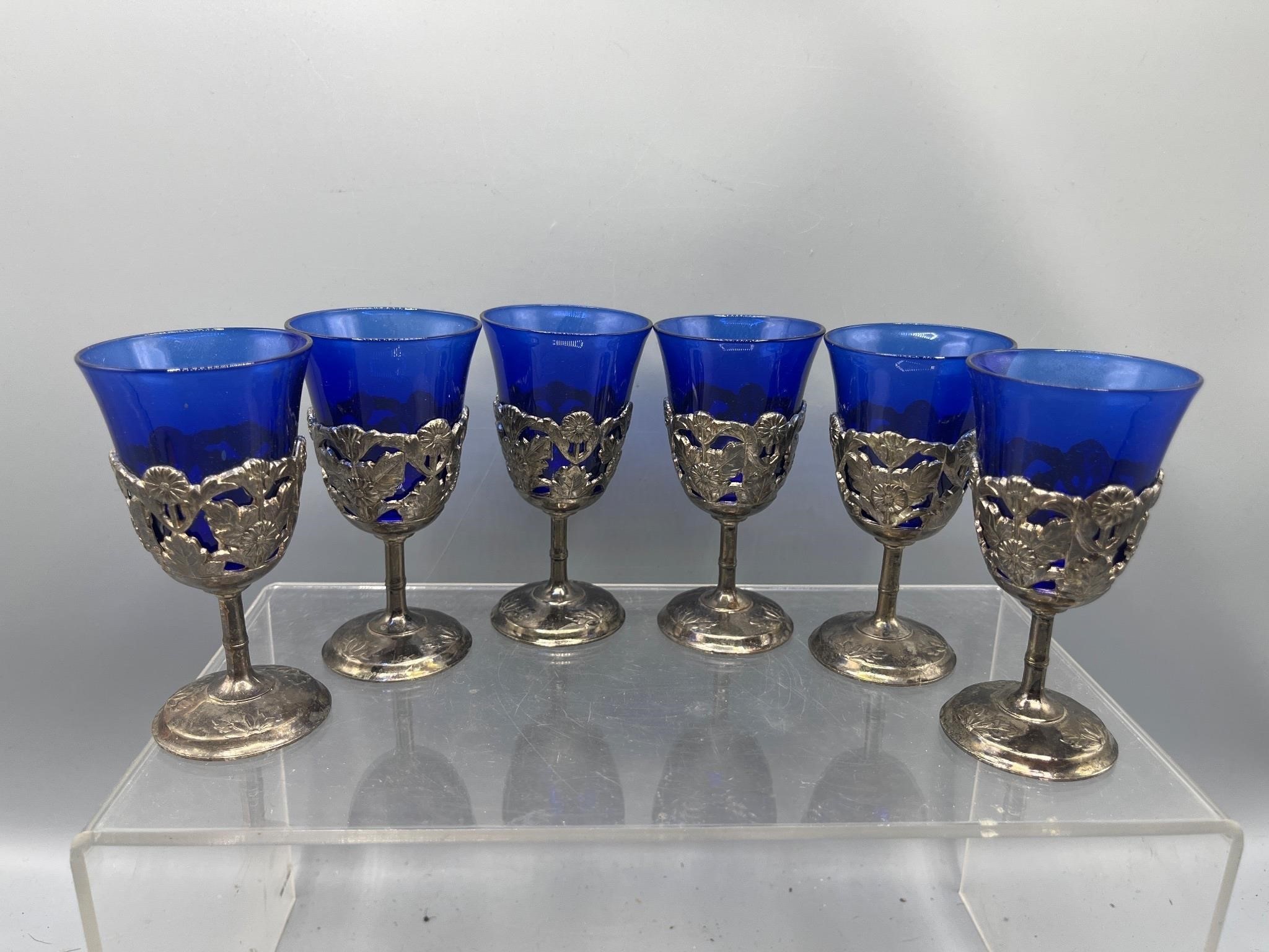 Vintage blue glass cordials