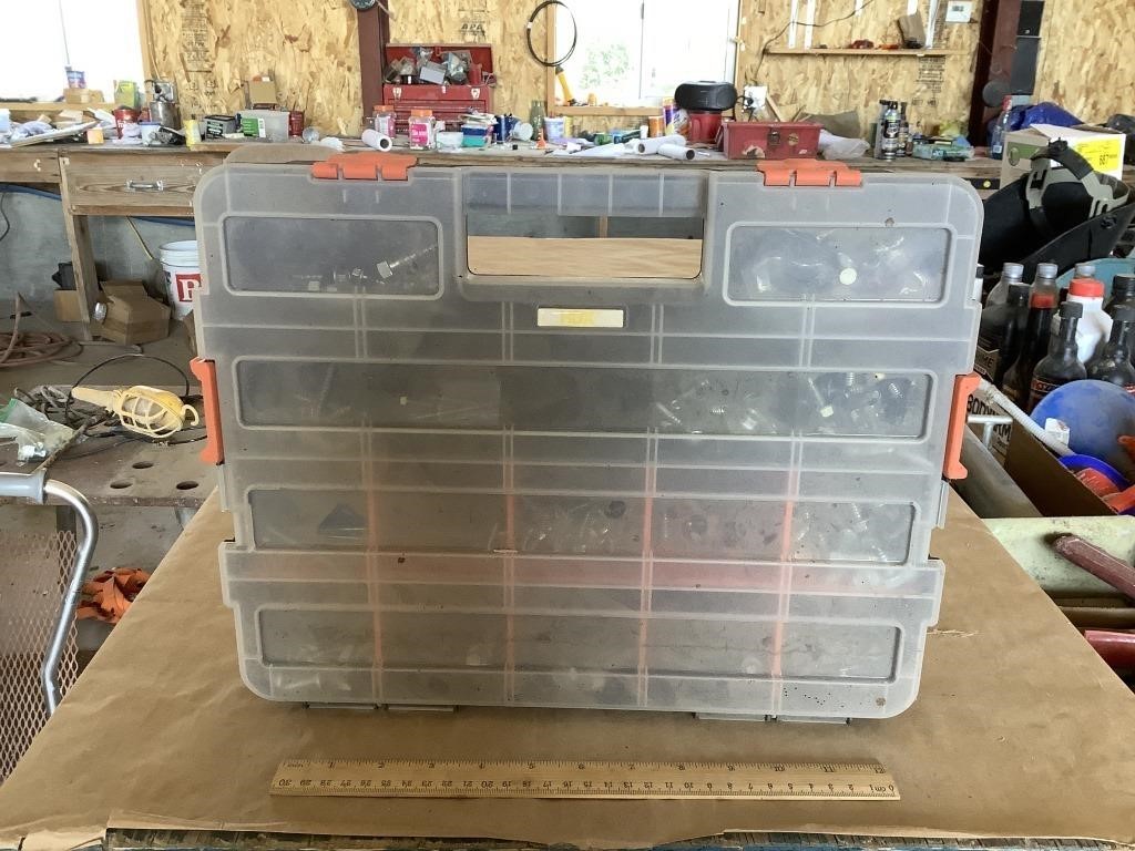 Plastic organizer box w/ various hardware