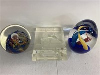 3 Art Glass paperweights