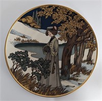 Rare Mettlach Woman in Winter Plaque, Charger