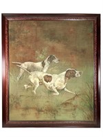 Lrg Signed Painted Tapestry Of Pointers