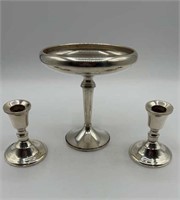 Sterling silver candle holders & compote