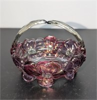 Vintage Glass Handled Basket Pink & Purple Flowers