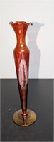 Vintage Bud Vase  Etched Design Red Painted