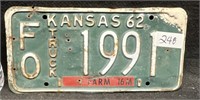 1962 KANSAS LICENSE PLATE