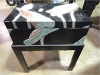 DECORATED SEWING BOX ON STAND 19x12x22