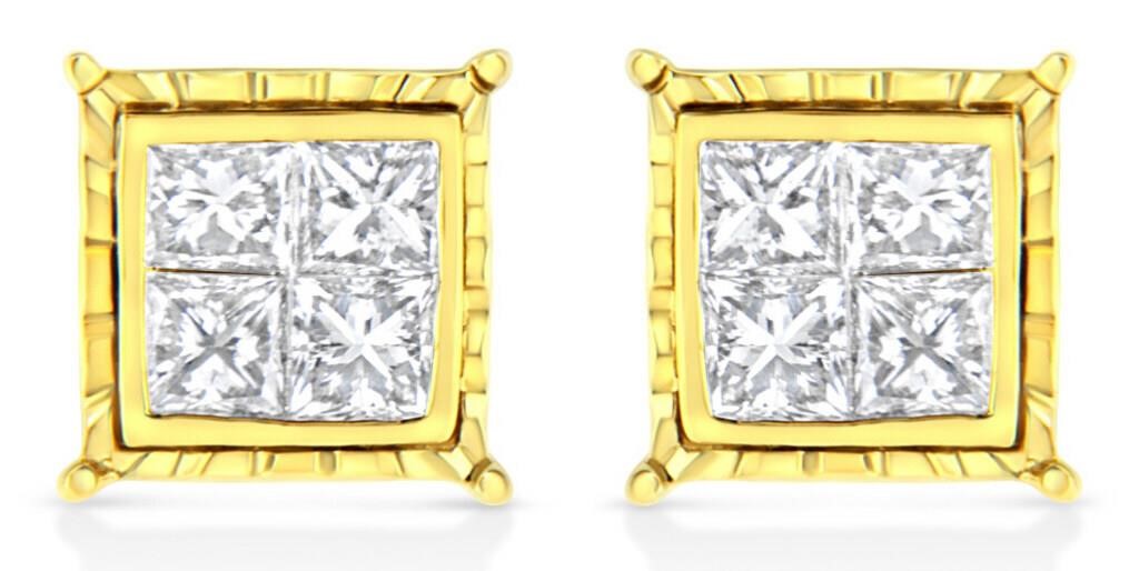 14k Gold Princess-cut 1.00ct Diamond Stud Earrings