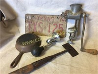 74 TX license plate, bike horn small skillet etc