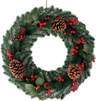 Christmas Wreath for Front Door with 100 Lights  H