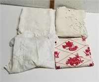 Lot of 4 Vintage Lace 1/2 Apron  Red &