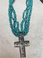 VINTAGE NAVAJO STYLE TURQUOISE CROSS NECKLACE