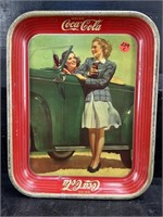 1942 COCA-COLA METAL TRAY GIRLS W/ CAR