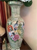 Large 24 inch oriental peacock bird vase