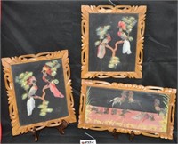 (3) Vintage Mexican Feathercraft framed art