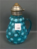 Hobbs Blue Opal Coin Dot /Ring Neck Syrup Jug