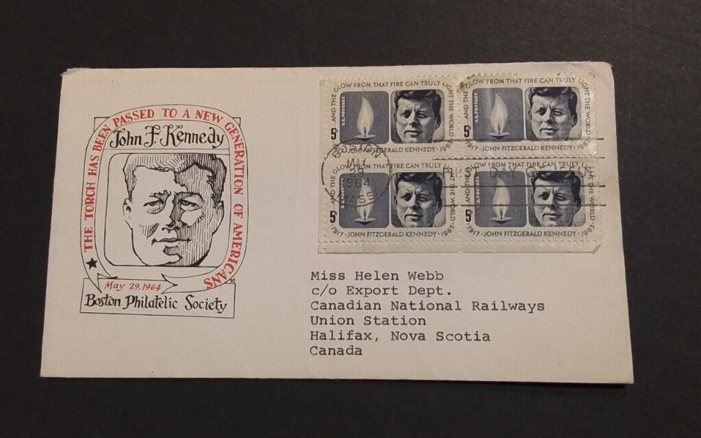 1964 John F. Kennedy First Day Cover W/ Stamps