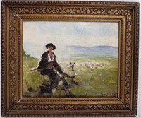 Martic, Shepherd & His Flock Oil On Panel 1920