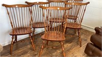Set of 6 pecan color dining table chairs, curved
