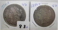 2 - 1886-O Morgan silver dollars