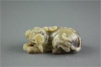 Chinese Hetian Jade Carved Lion Toggle
