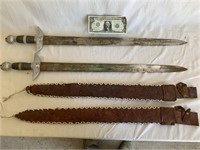 2 Antique Philippines Sword Knifes W/ Leather