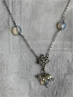 Sterling Silver  Necklace w/ Pearls & Opalescent