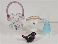 Fenton Glass Basket, Bird, Vase