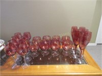 Bulgarian flash cranberry etched crystal stemware