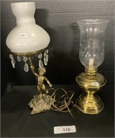 Vintage Cherub Brass Table Lamp, Oil Lamp.