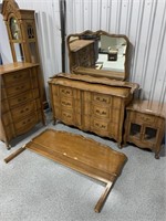2 wood dressers one with a mirror, bed frame,