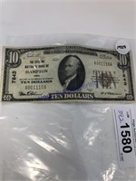 1929 CITIZENS NATIONAL BANK OF HAMPTON $10 BILL