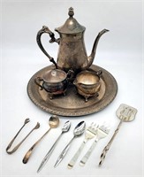 Leonard Silverplated Tea Set w Sterling Spoon & To