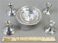 Sterling Silver Weighted Candlesticks & Compote